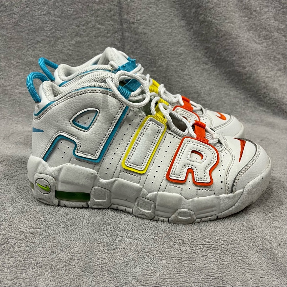 Nike Air More Uptempo BP White/Baltic Blue-Opti Yellow SZ 3Y FJ4625-100 Damage